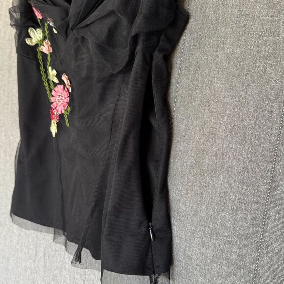 Vintage Y2K Charlotte Russe Black Tulle Satin Floral Applique Off Shoulder Top - Picture 6 of 15